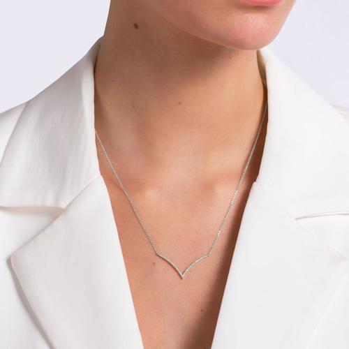 שרשרת V משובצת יהלומים טבעים 14K 