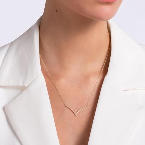 שרשרת V משובצת יהלומים טבעים 14K 