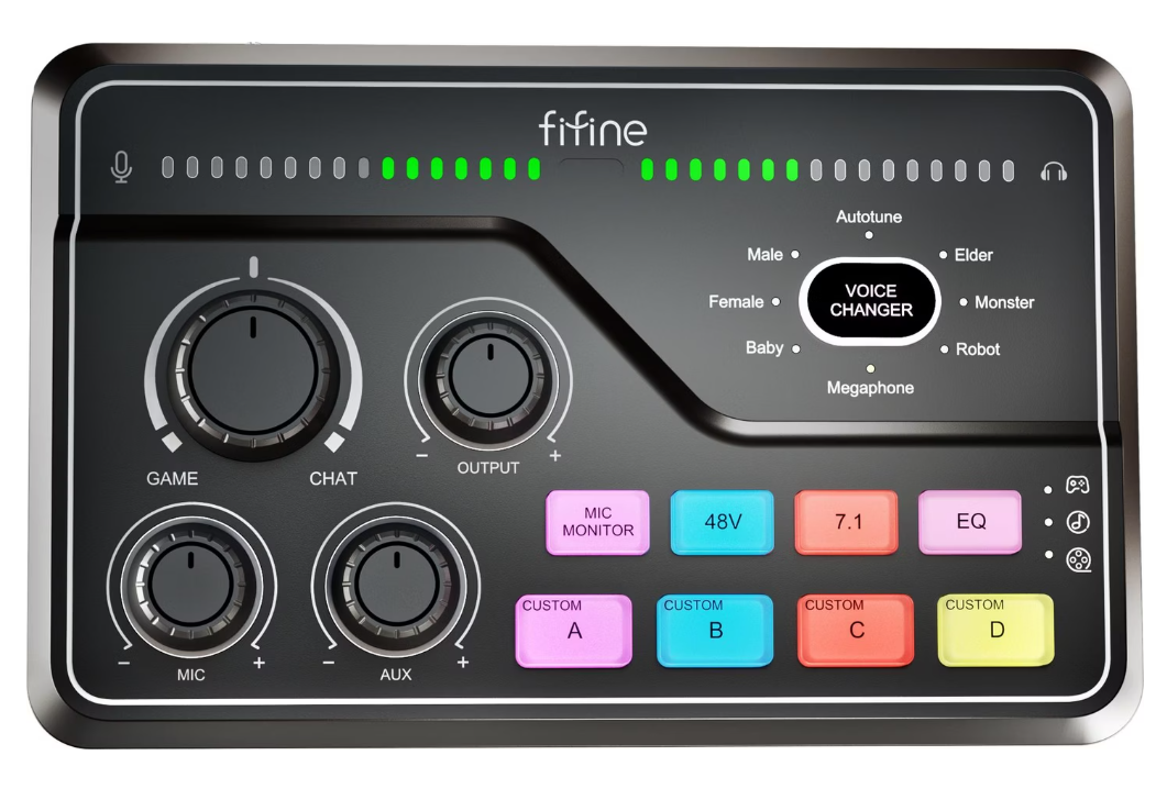 Fifine AmpliGame SC8 מיקסר לגיימרים עם אפקטים מובנים לשינוי קול וסאונד אפקט