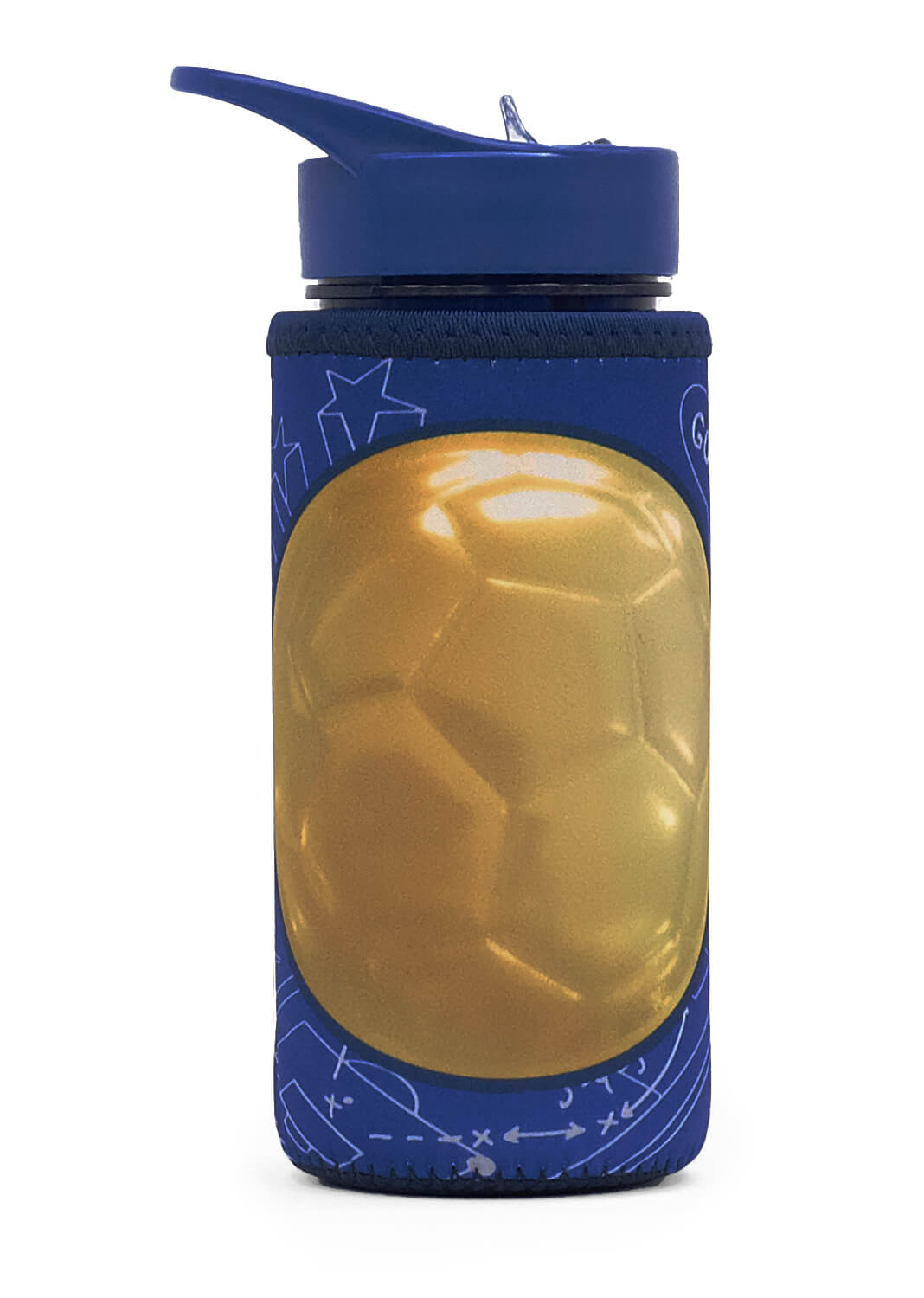 בקבוק עם כיסוי תרמי דגם כדורגל כחול זהב