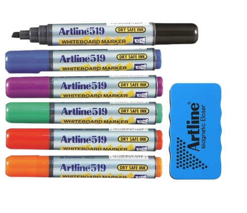 סט 6 טושים ללוח מחיק ArtLine519 + מתקן וספוג 