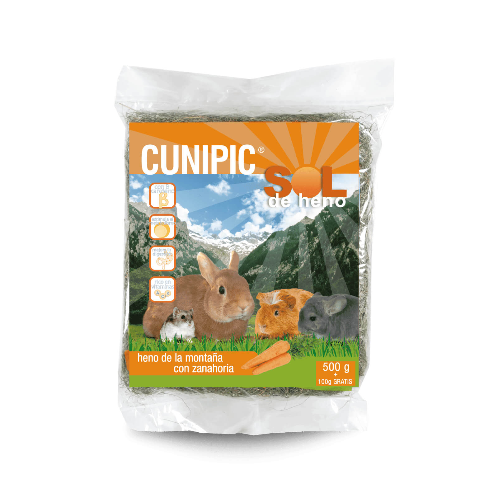 קוניפיק Cunipic חציר פרימיום הרים עם גזר 500 גרם