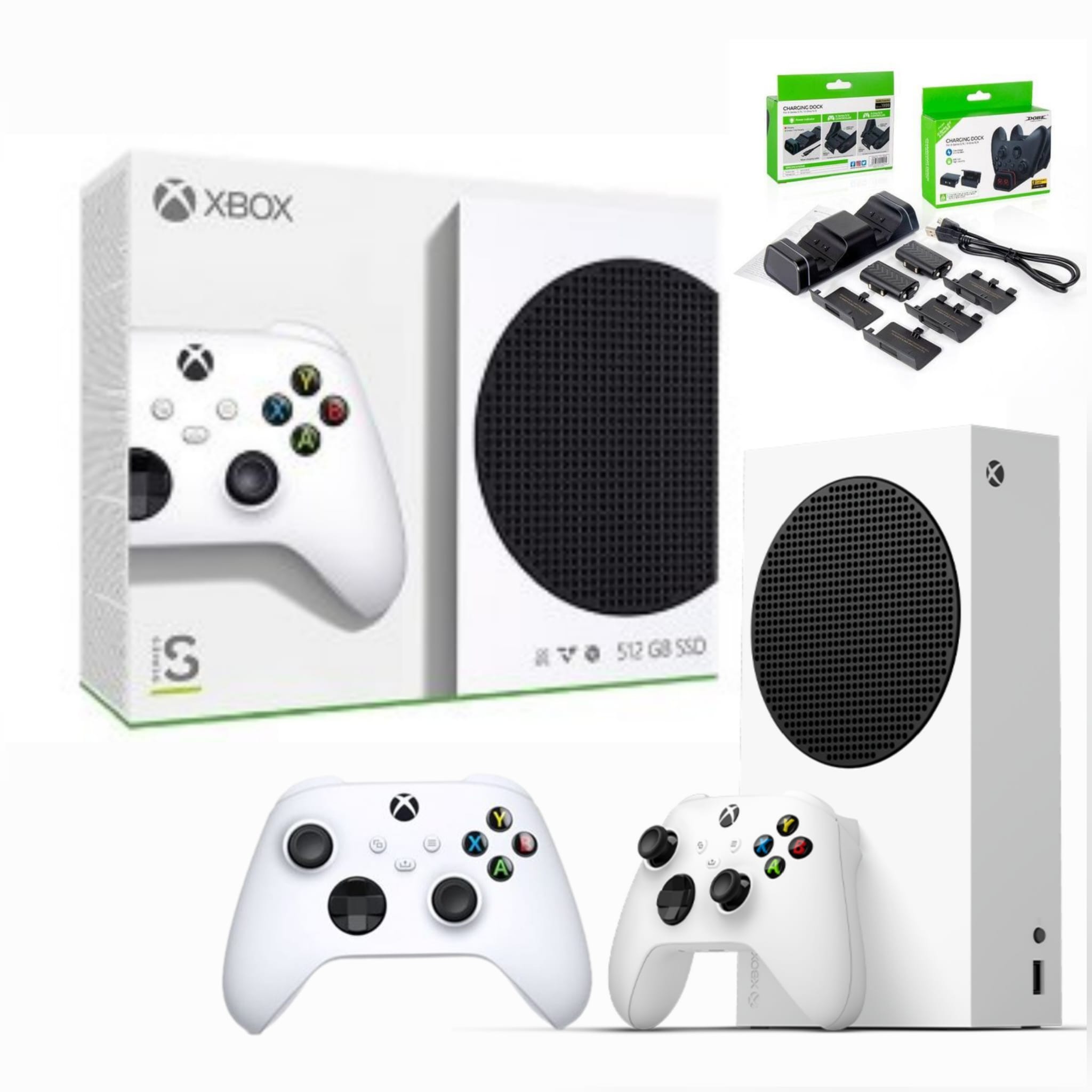 XBOX SERIES S 512GB SSD + 2 CONTROLLERS + DUAL CHARGING STATION מייקרוסופט