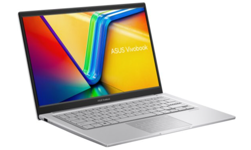 לפטופ Asus VivoBook X1404VA פתוח להצגת תוכן מולטימדיה וצפייה בסרטים