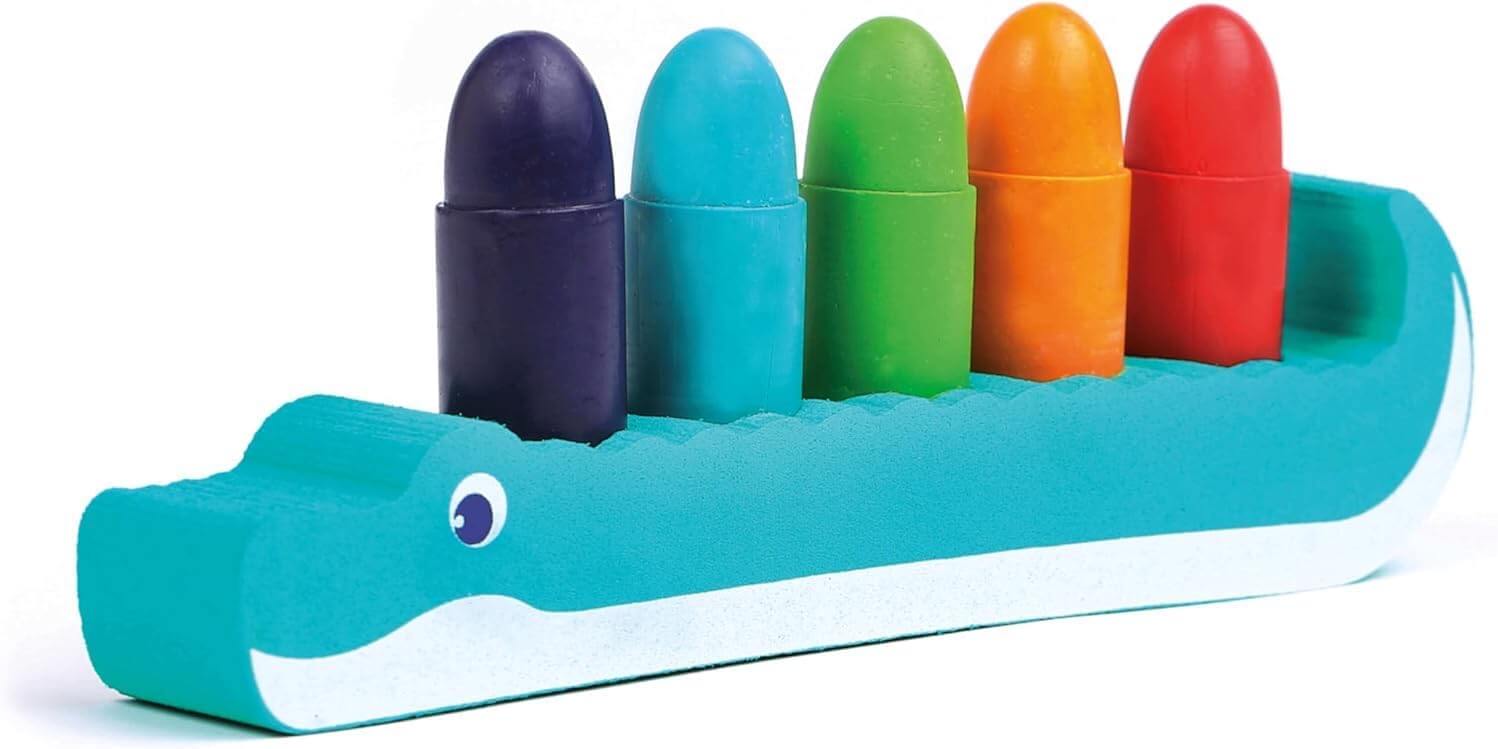 סט צבעים מחיקים לאמבטיה עם מעמד תנין מספוג