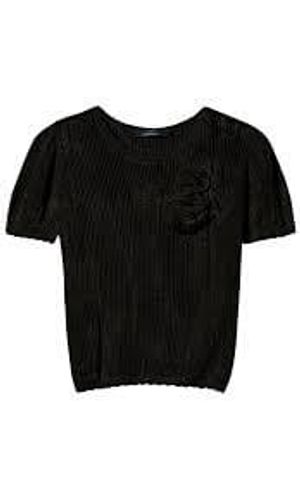 Mesh knit top with crochet flowers