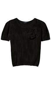 Mesh knit top with crochet flowers