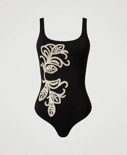 Triangle bikini top with embroidery and rhinestones