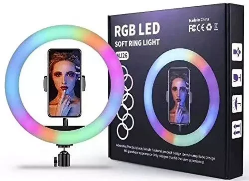 רינג לייט בגודל 10 אינץ’ דגם MJ26 כולל תאורת RGB 