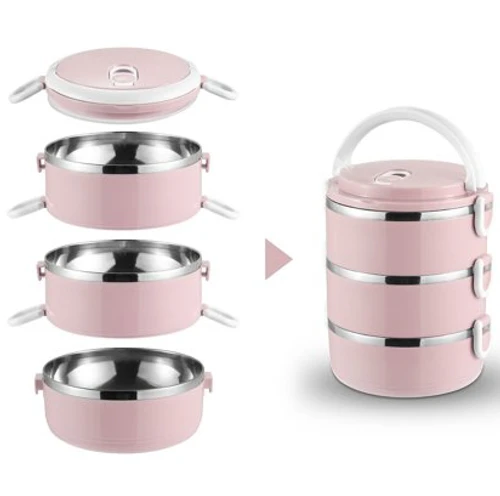 Lunch Box קופסא 3 קומות שומרת חום/קור 2.1 ליטר נירוסטה - לבן
