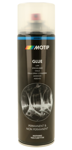 ספריי דבק MOTIP M090304 בנפח 500ml לחיבור חומרים שונים כולל נייר, עץ, טקסטיל ופלסטיק עם יכולת הדבקה קבועה וזמנית