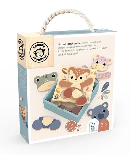 פאזל הרכבה 'חיות מתחלפות' מעץ של Speedy Monkey בקופסת מתנה מהודרת