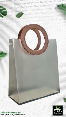 שקית pvc שקופה ידית עור עגולה ורודה 23/27/13 ס