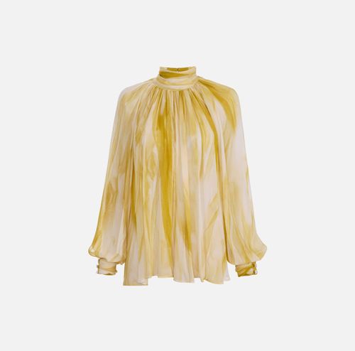 Crepon blouse with tulle print and bows