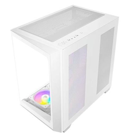 מארז Mid-Tower Antec C5 עם 7 מאווררי ARGB לבנים ותאורה דינמית.