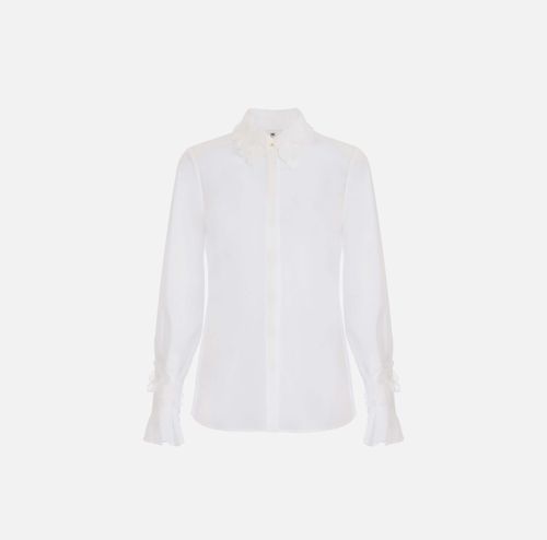 Shirt in georgette fabric with floral embroideries