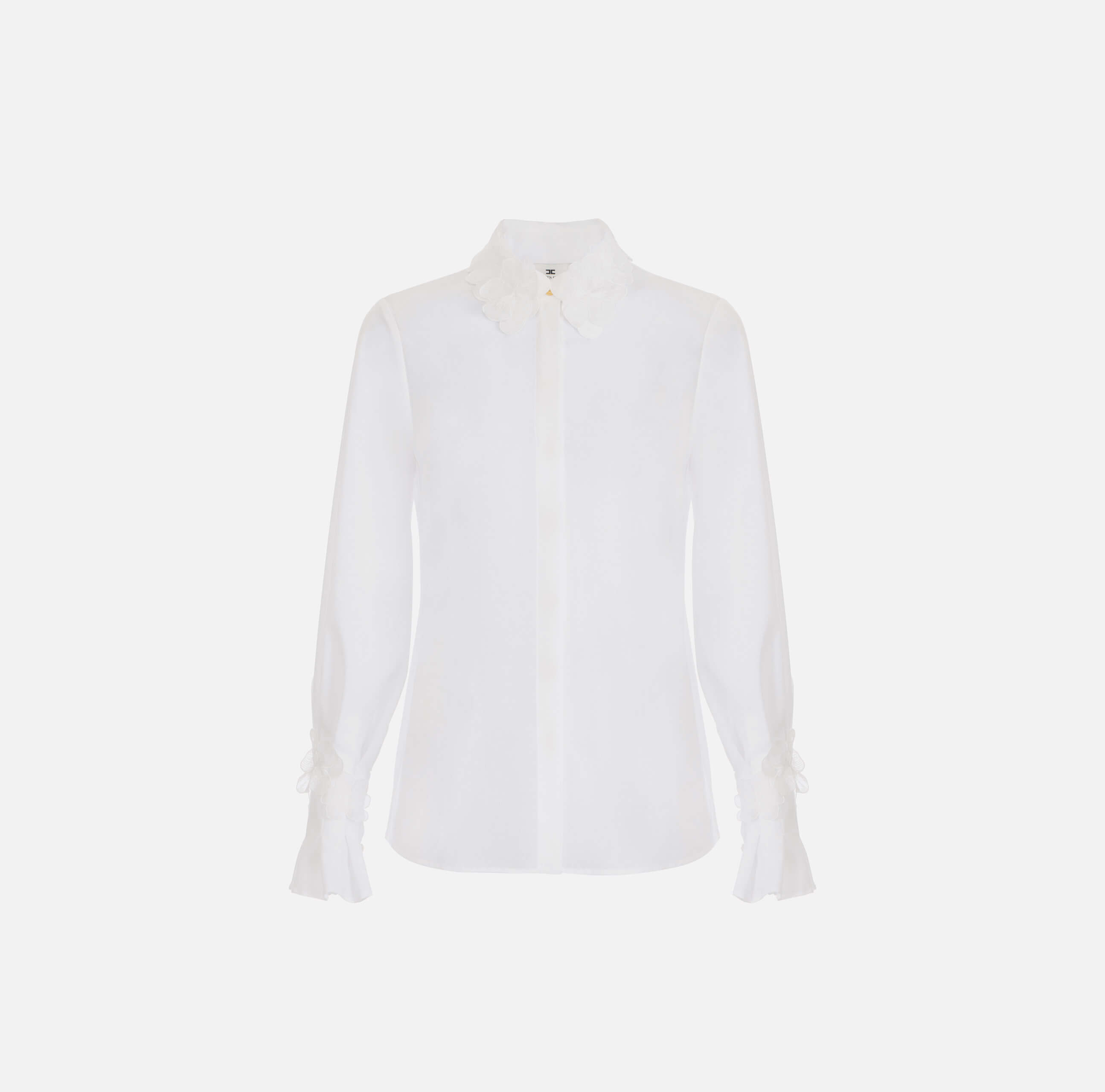 Shirt in georgette fabric with floral embroideries