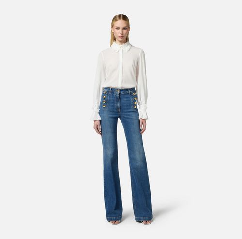 Shirt in georgette fabric with floral embroideries