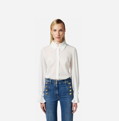 Shirt in georgette fabric with floral embroideries