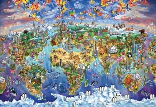 פאזל 5000 חלקים - מפת עולם מאויירת