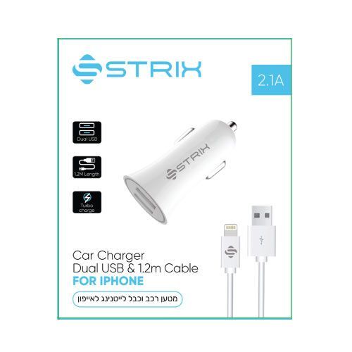 מטענים לרכב 2.1A תוצרת  סטריקס iphone | Type C | Micro USB
