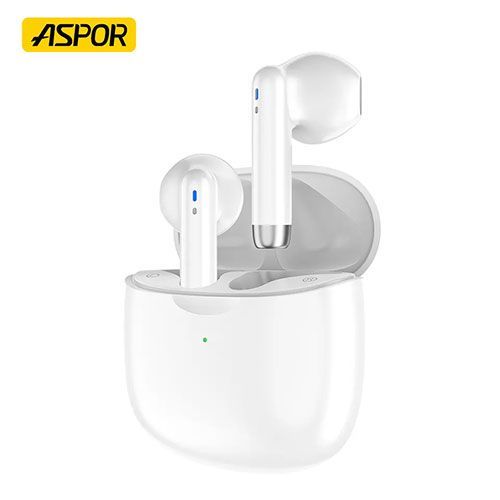 אוזניות אלחוטיות ASPOR A608 עם קופסת טעינה – בצבעים – שחור / לבן