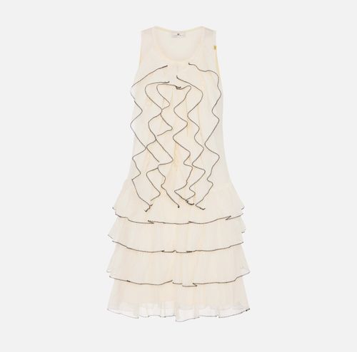 Dress in knit fabric with ruffles and flounces