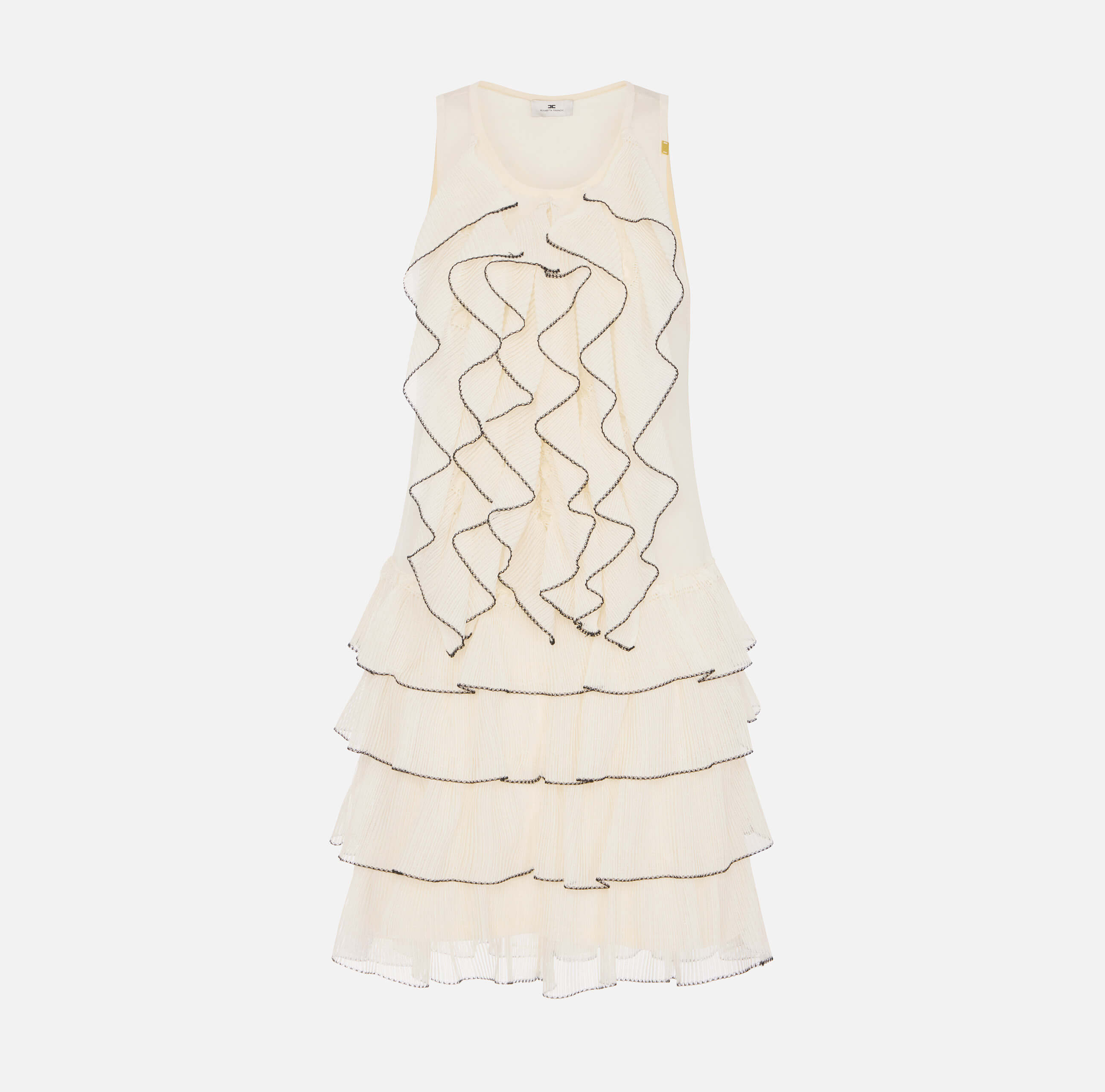 Dress in knit fabric with ruffles and flounces