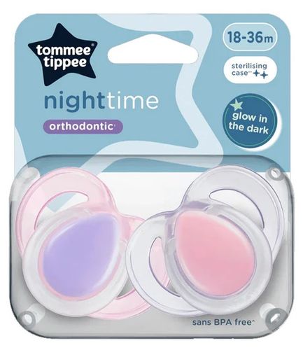 זוג מוצצי סיליקון אורטודנטים, זוהרים בחושך night time לגיל 6-18 חודשים (מגוון דגמים)