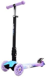 קורקינט ילדים מתקפל 3 גלגלים עד 80 ק"ג עם אורות גרפיטי - ורוד סגול