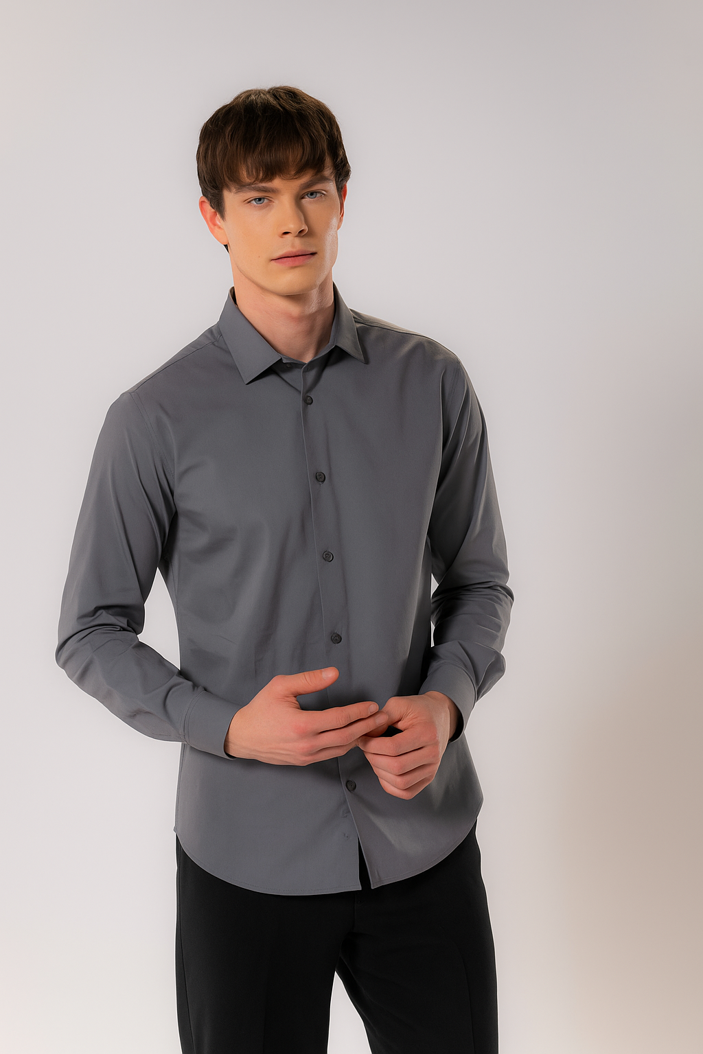 חולצת גבר שרוול ארוך SLIM FIT באפור