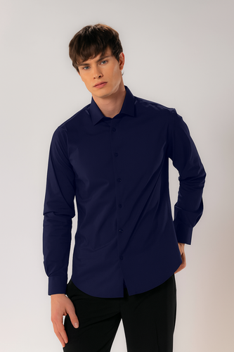 חולצת גבר שרוול ארוך SLIM FIT  בכחול כהה