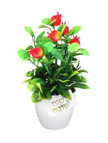 עציץ רימונים עם כרטיס שנה טובה זהב