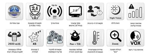  אינטרקום דו כיווני גודל מסך 2.8 אינץ' דגם Boss כולל ראיית לילה, חיישן טמפרטורה והתראות חכמות מבית 4D Kids