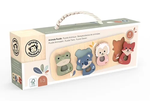 פאזל התאמת צורות 'חיות' מעץ של Speedy Monkey בקופסת אריזה מעוצבת למתנה
