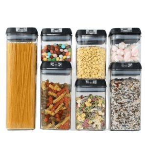 קופסאות אחסון למטבח | סט קופסאות אקרילי אחסון מזון וואקום 14 חלקים – Fresh&Lock | שמירה על טריות ואסתטיקה במטבח מכסה שחור