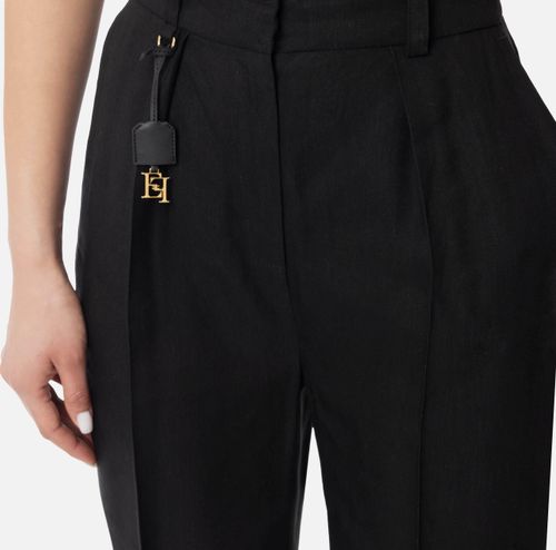 Linen-blend gabardine trousers with darts