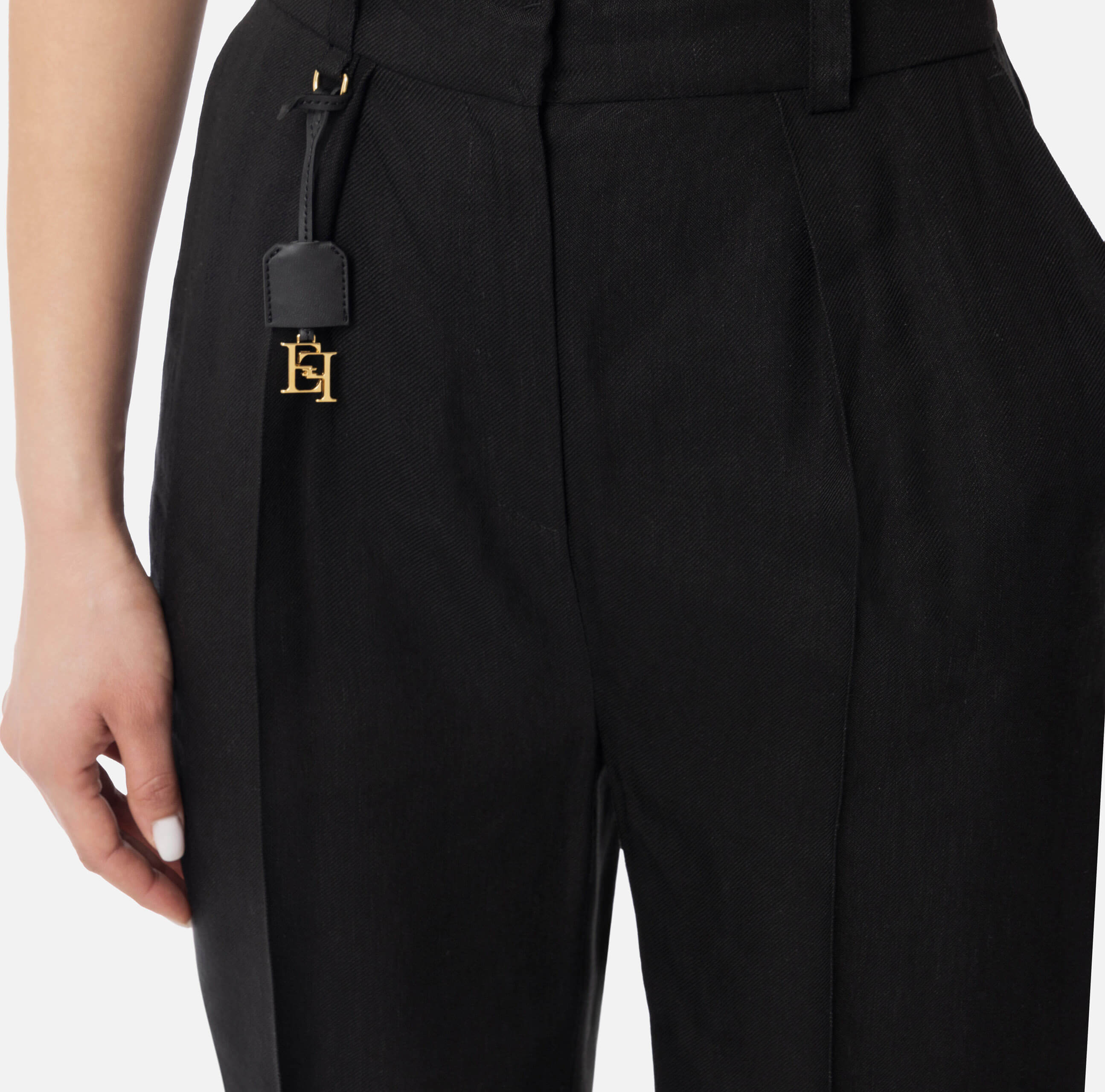 Linen-blend gabardine trousers with darts