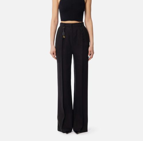 Linen-blend gabardine trousers with darts