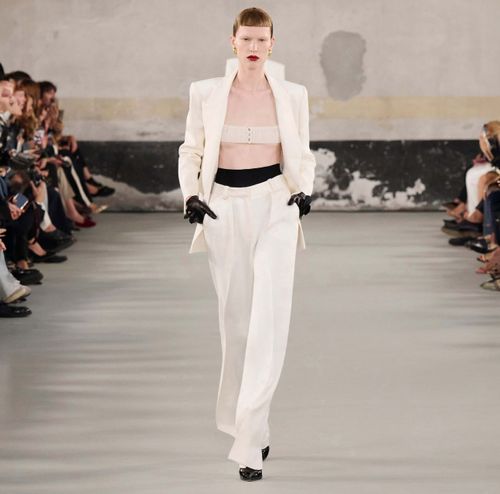 Linen-blend gabardine trousers with darts