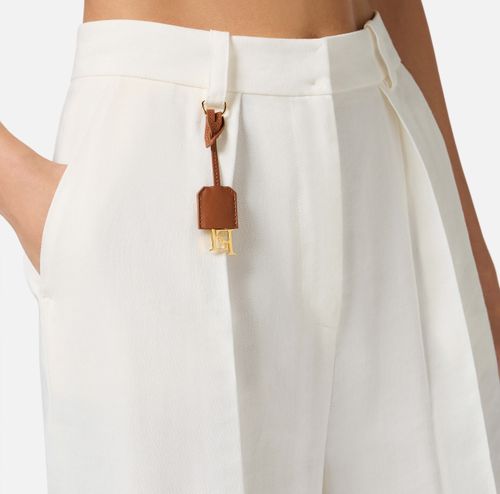 Linen-blend gabardine trousers with darts