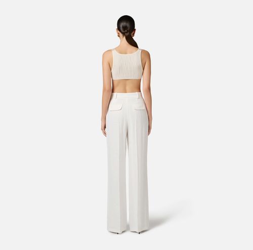 Linen-blend gabardine trousers with darts