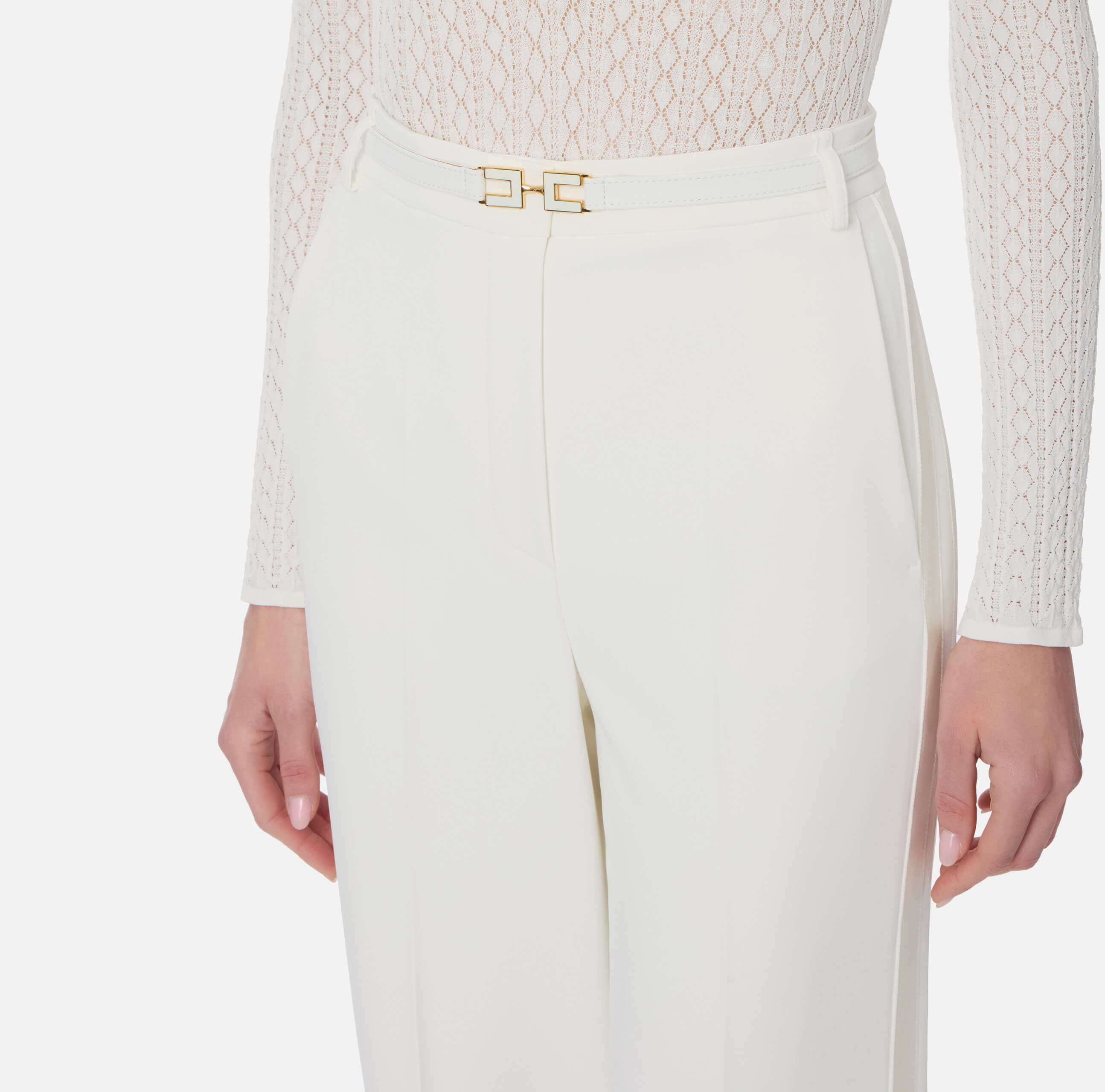 Crêpe trousers with satin bands