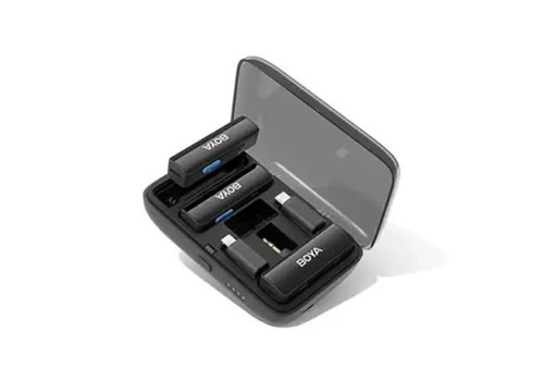 סט מיקרופון אלחוטי כפול עם קייס טעינה BOYALINK מתאים לאייפון ואנדרואיד 