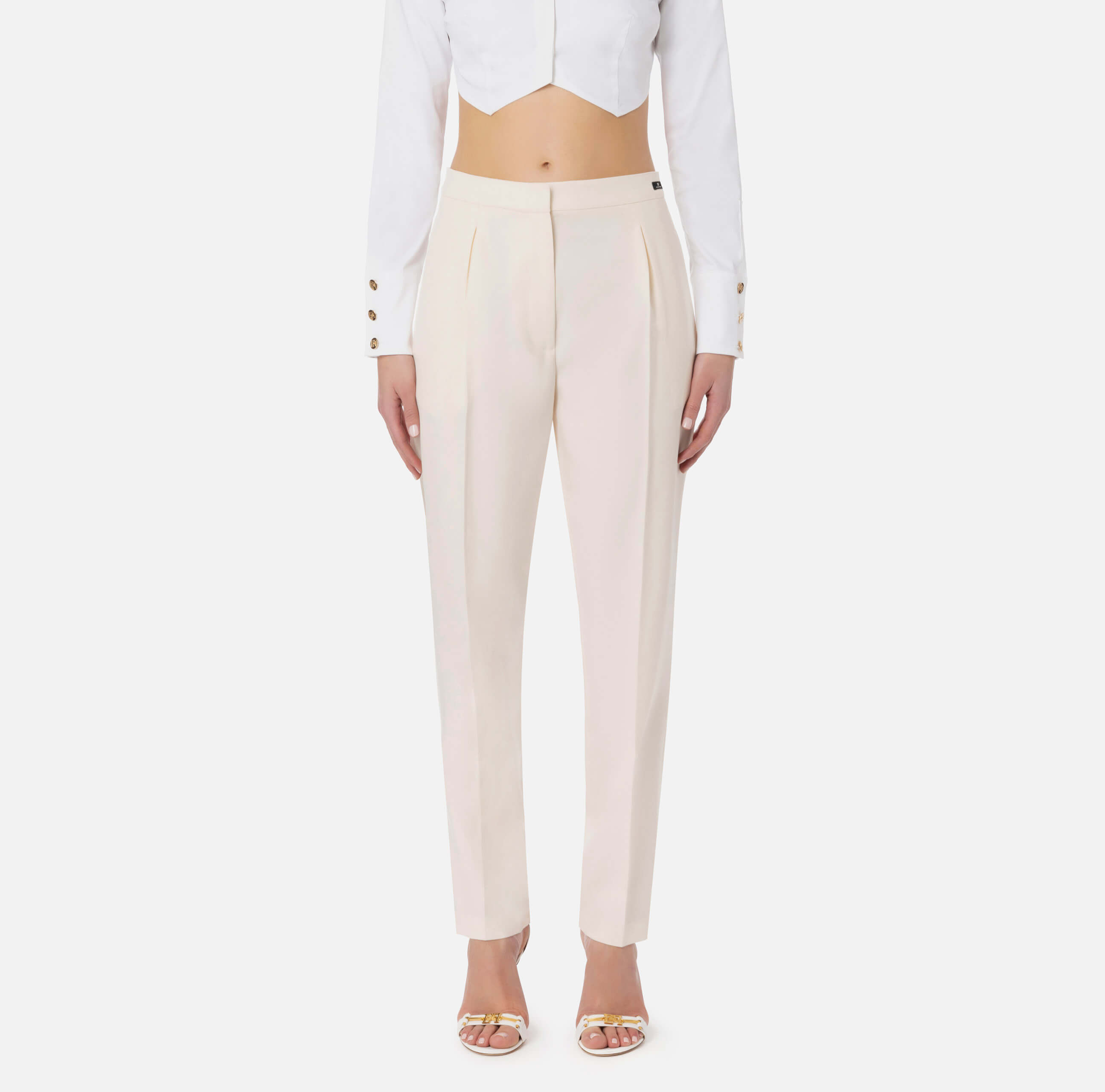 Straight trousers in cool wool with darts - COLOR PERLA "LIGHT GREY" 