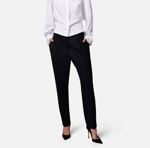 Straight trousers in cool wool with darts - COLOR PERLA 