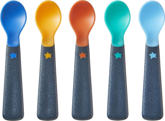 5 כפיות האכלה צבעוניות ורכות לתינוק easygrip נוחות לאחיזה (6 חודשים+)