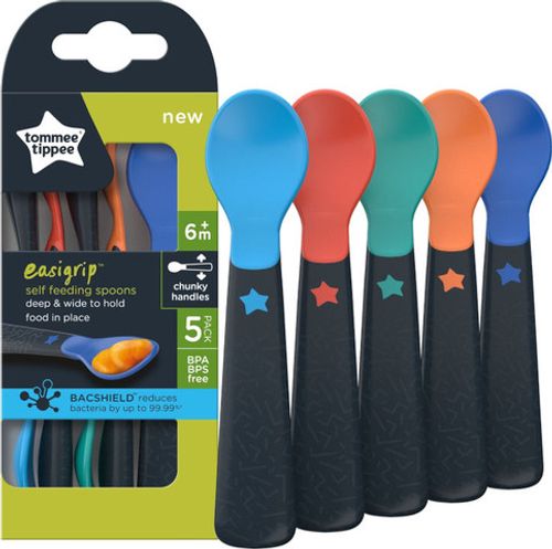 5 כפיות האכלה צבעוניות ורכות לתינוק easygrip נוחות לאחיזה (6 חודשים+)