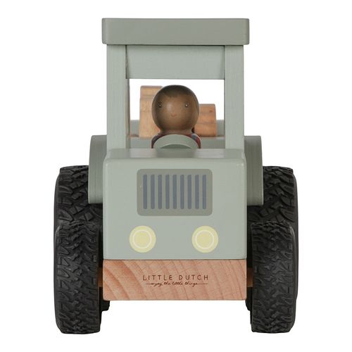 מבט קדמי על טרקטור עם עגלה וחיות מעץ של Little Dutch