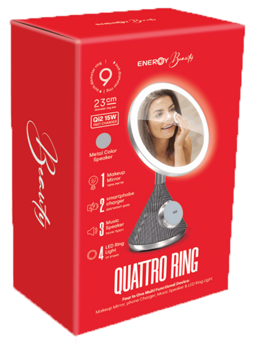 מעמד טעינה אלחוטי משולב רמקול ומראה מוארת Energy Quattro EW3851- צבע אפור/כסוף